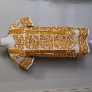 All:row Yellow White Embroidered Leaf Pattern Dress Size Small
